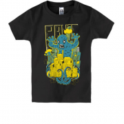 Детская футболка с монстром со щупальцами атакующим город