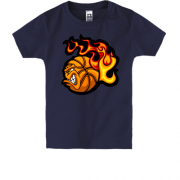 Детская футболка с горящим баскетбольным мячом