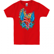 Детская футболка с сердцем, крыльями и цветами (love)