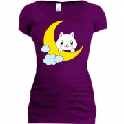 Подовжена футболка з кошеням на місяці