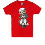 Детская футболка со скелетом на мопеде