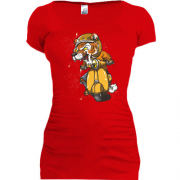Подовжена футболка з тигром на мопеді