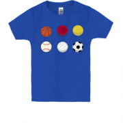 Детская футболка с мячами видов спорта