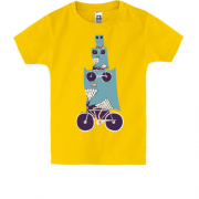 Детская футболка с совами на велосипеде