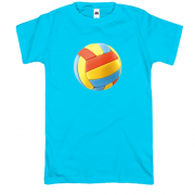 Футболка з червоно-синьо-жовтим волейбольним м'ячем
