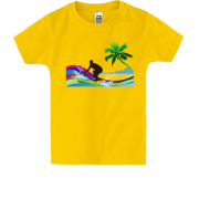 Дитяча футболка з серфінгістом і райдужними хвилями