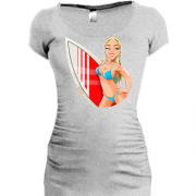 Подовжена футболка з дівчиною і бордом для серфінгу