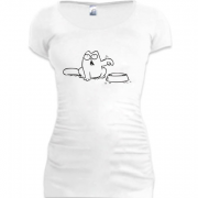 Женская удлиненная футболка Кот Саймона с миской 2