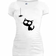 Женская удлиненная футболка Кот с паучком