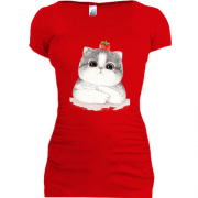 Подовжена футболка з котиком (помідор на голові)