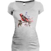 Подовжена футболка з птицею на гілці з квітами (1)