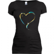 Подовжена футболка з серцем в жовто-блакитних тонах