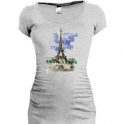 Подовжена футболка з Ейфелевою Вежею в акварельному стилі