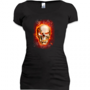Подовжена футболка із зображенням вогняного черепа