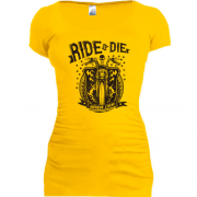 Подовжена футболка з мотоциклом "ride or die"