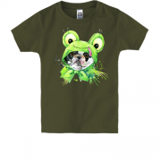 Детская футболка с Бостон терьером в костюме лягушки