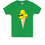 Детская футболка с рожком мороженого и смайлами