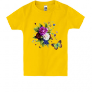 Детская футболка с красивым букетом и бабочкой