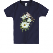 Дитяча футболка з птицею на гілці з квітами
