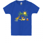 Детская футболка с солнышком, пальмами и коктейлем