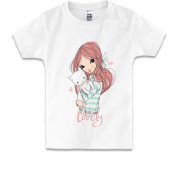 Детская футболка с девочкой и котиком "lovely"