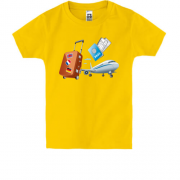 Детская футболка с самолётом, билетами и чемоданом