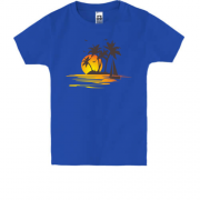 Детская футболка с пальмами и парусником на закате