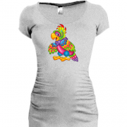 Подовжена футболка з різнобарвним папугою