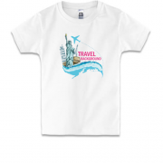 Детская футболка c надписью "travel background"