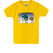 Дитяча футболка із зображенням Чебурашки і Гени на лавочці