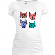 Подовжена футболка з чотирма котами