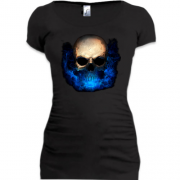 Подовжена футболка з черепом в синьому полум'ї