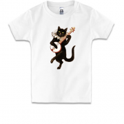 Детская футболка с черным котом и банджо