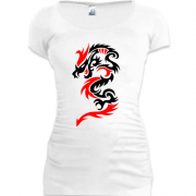 Женская удлиненная футболка Красно-черный дракон