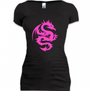 Женская удлиненная футболка Розовый дракон
