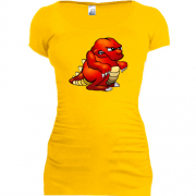 Подовжена футболка з червоним динозавром