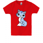Детская футболка с синим котенком