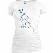 Женская удлиненная футболка с Котенком и бабочками