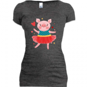Подовжена футболка зі свинкою в платті