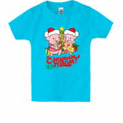 Детская футболка с надписью " С Новым годом " и свинками