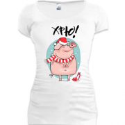 Подовжена футболка з написом "хрю" і свинкою