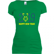 Подовжена футболка с надписью "Happy New Year 2019"