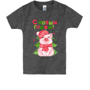 Дитяча футболка з написом "З Новим Роком" і свинкою в капелюсі