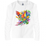 Детский лонгслив с ярким попугаем с цветами (1)