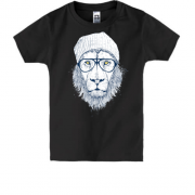 Дитяча футболка лев-хіпстер в шапці і окулярах