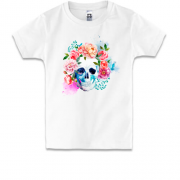 Детская футболка с черепом в цветах акварели