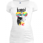 Подовжена футболка з котом в сонячних окулярах