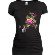 Подовжена футболка з квітами і метеликом