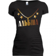 Подовжена футболка з золотим ланцюгом і ім'ям Альбіна