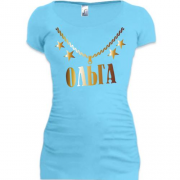 Подовжена футболка з золотим ланцюгом і ім'ям Ольга